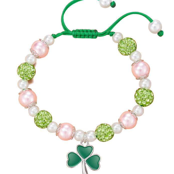 Minimalist Natural Agate Clover Bracelet with Adjustable Woven Design