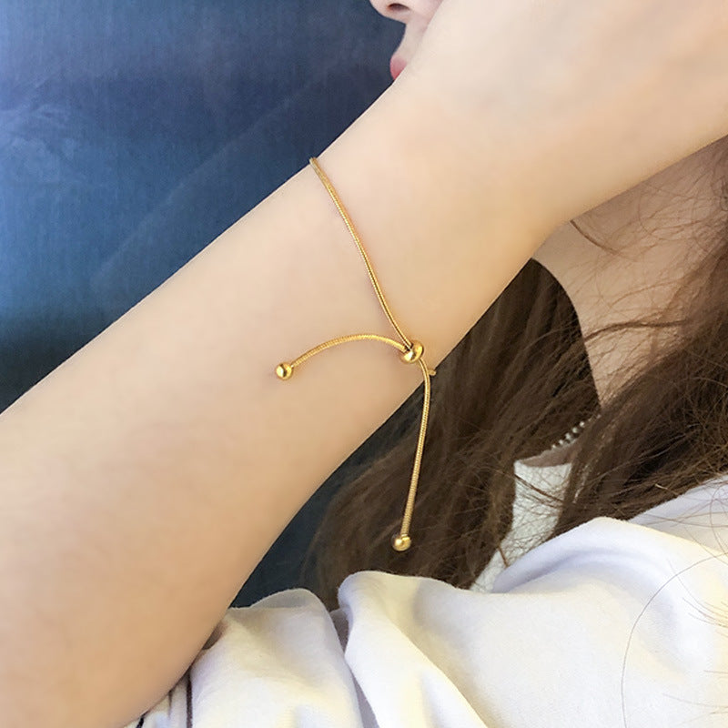 Minimalist Geometric Titanium Steel Adjustable Anklet for Women with Snake Chain Design