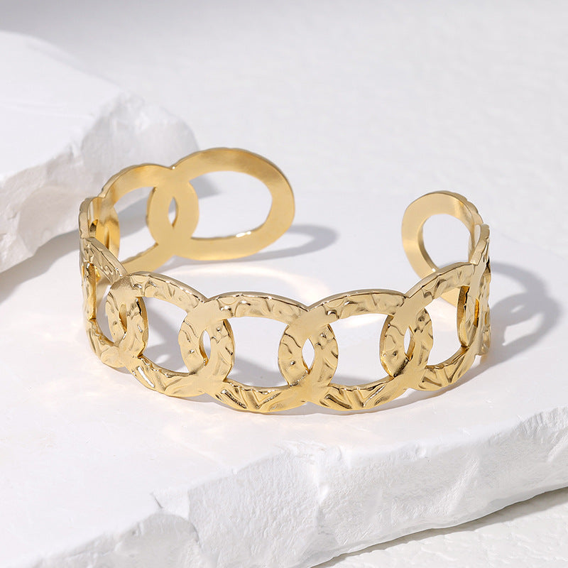 Geometric Open Bangle Bracelet for Women Made of Stainless Steel with 18K Gold Plating, Hypoallergenic and Fade-Resistant
