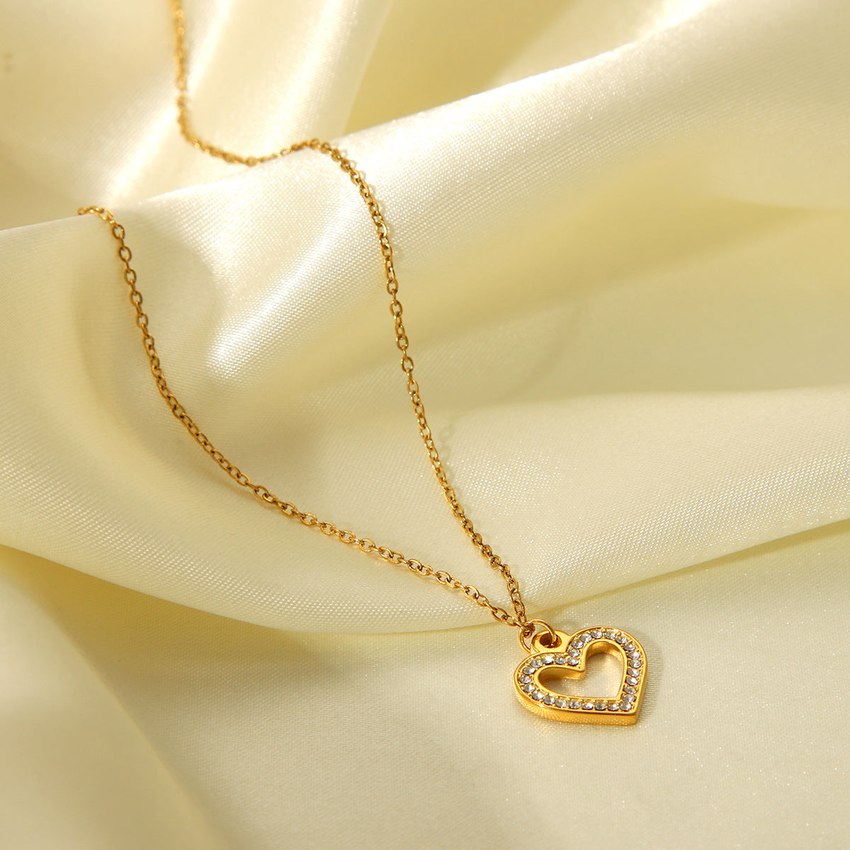 Minimalist Hollow Heart Pendant Necklace for Women Stainless Steel with Zircon Inlay Plated Titanium Steel Chain