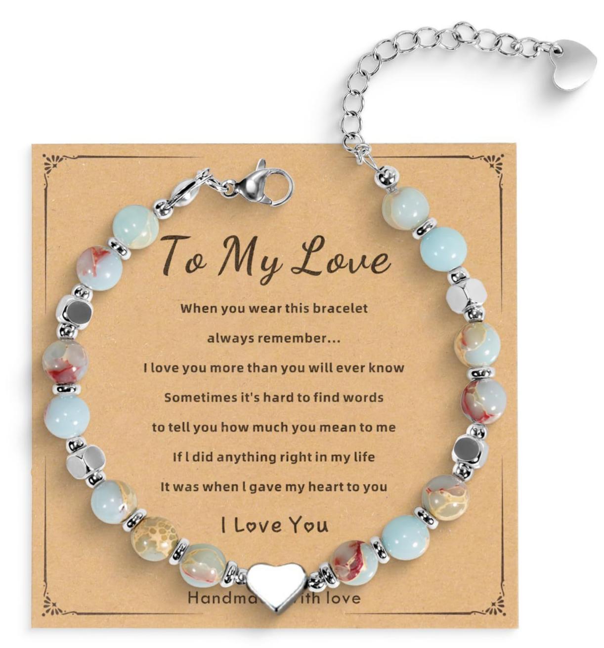 Minimalist Stainless Steel Square Bead Heart Charm Bracelet Adjustable Unisex Jewelry