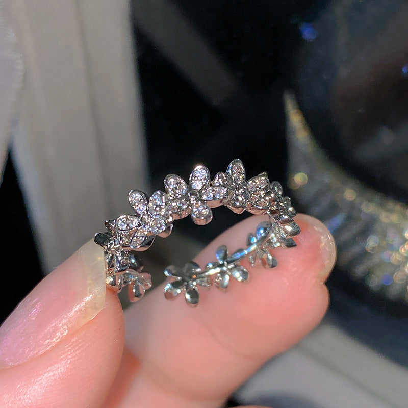 Sweet Elegant Heart Butterfly Brass Ring with Cubic Zirconia Handmade Adjustable