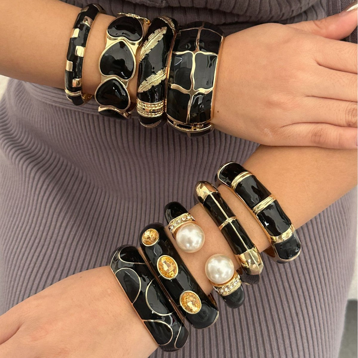 Vintage Wavy Bamboo Section Heart Enamel Drip Oil Plated Alloy Cuff Bracelet for Women