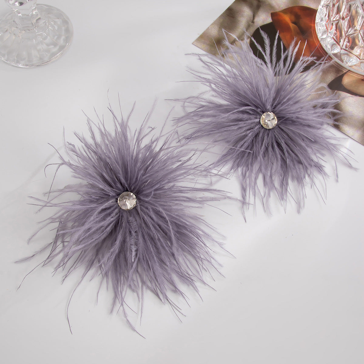 Sweet Geometric Feather Rhinestone Inlay Earrings for Women