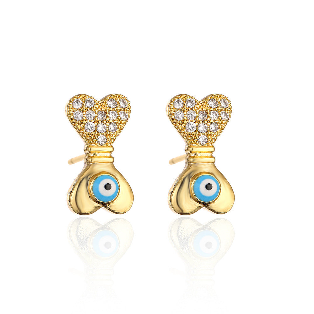 Minimalist Geometric Animal Stud Earrings in Copper with 18K Gold Plating and Enamel Finish with Zirconia Inlay