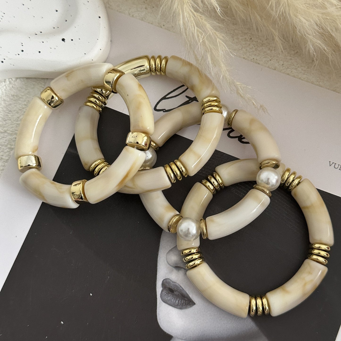 Fashion Vintage Geometric Acrylic Drip Oil Curved Tube Bracelet