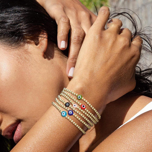 Bohemian Geometric Evil Eye Hematite Plated Bracelet Set for Women