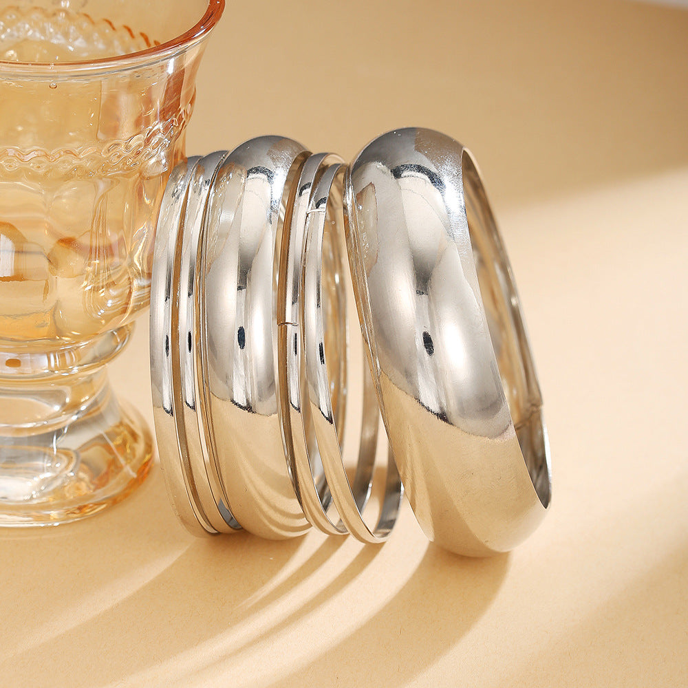 Minimalist Geometric Round Plated Iron Wide Multi-Layer Bracelet