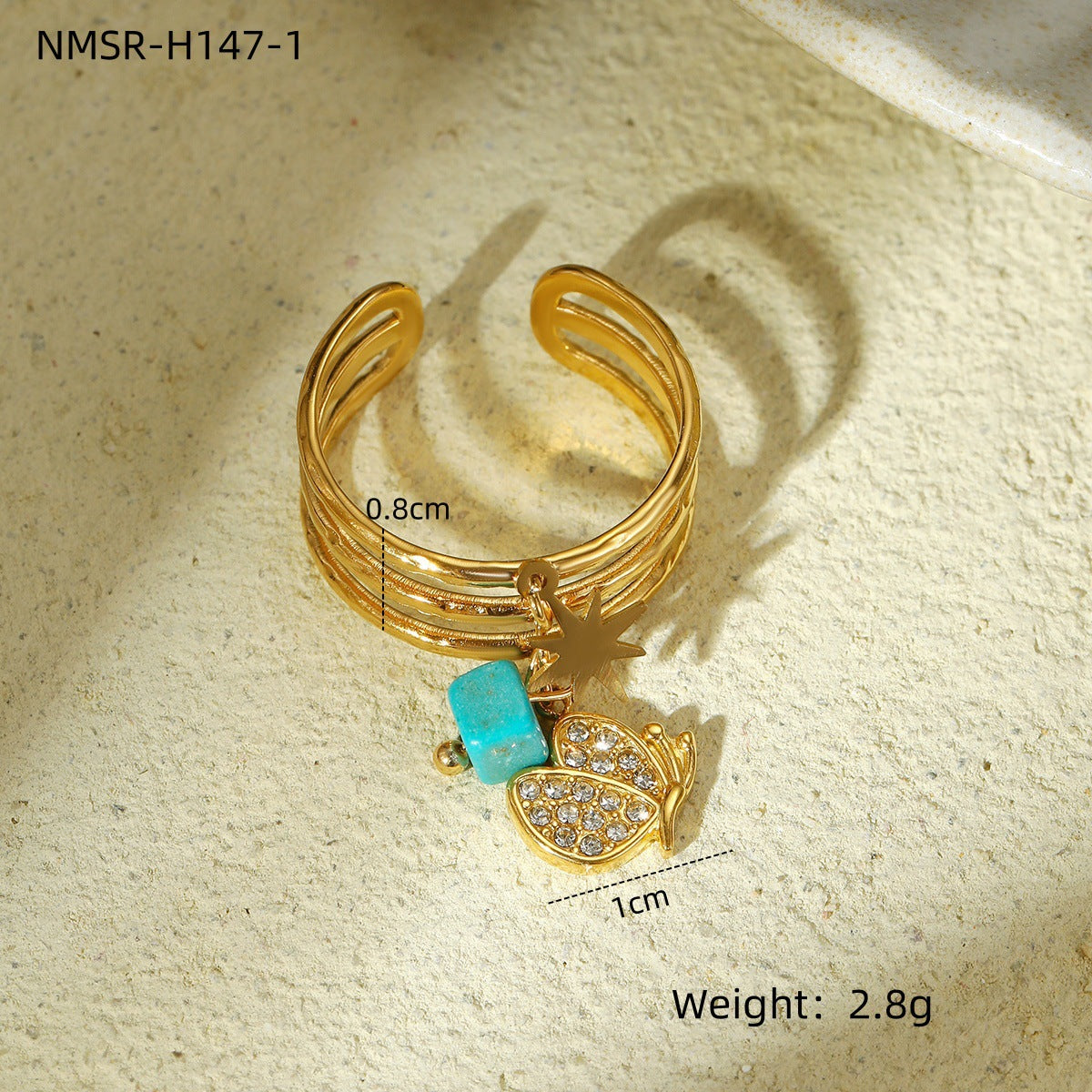 Anillo Colgante Minimalista de Acero Inoxidable con Acabado Bañado, Piedra Natural y Circonitas en Forma de Corazón para Mujer