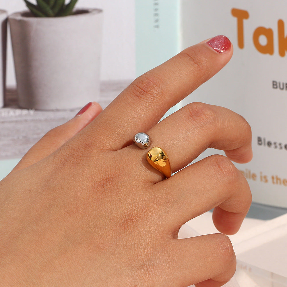 Minimalist Fashion Stainless Steel Open-End Geometric Drop-Shaped Ring with Gold and Silver Plating for Women