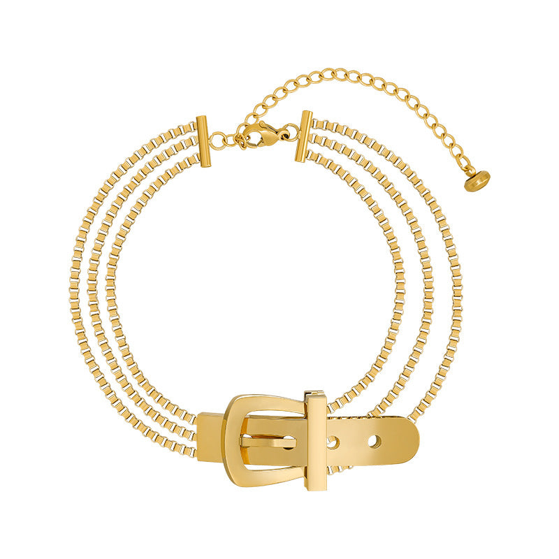 Minimalist Geometric Titanium Steel Bracelet with Belt Buckle Detail Vacuum Plated Multi-Layer Fashion Hand Chain for Women