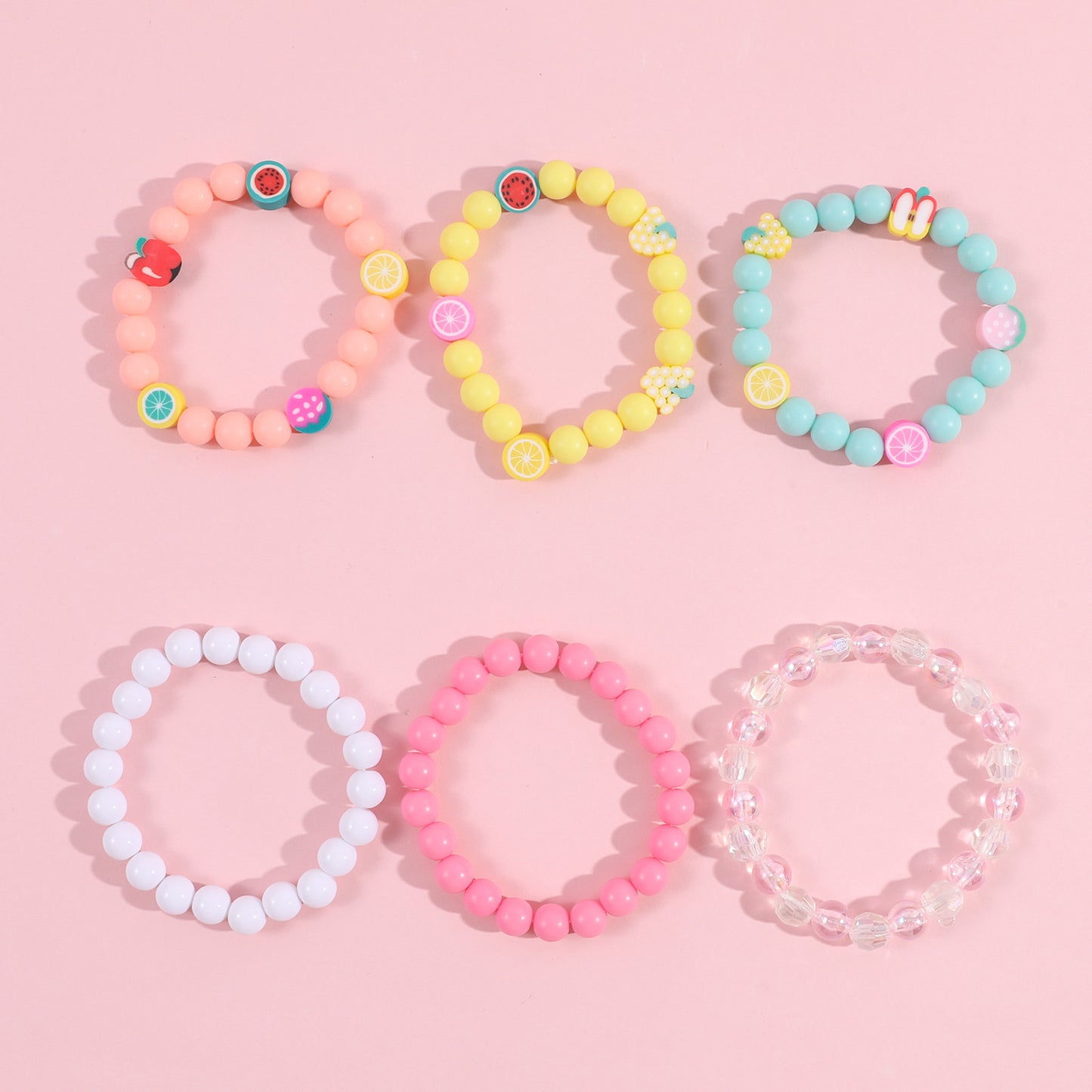 Cartoon Style Fruit-Shaped Resin Beaded Bracelet Set for Kids in Pastel Macaron Colors, Hypoallergenic Acrylic Beads with Handmade Craftsmanship