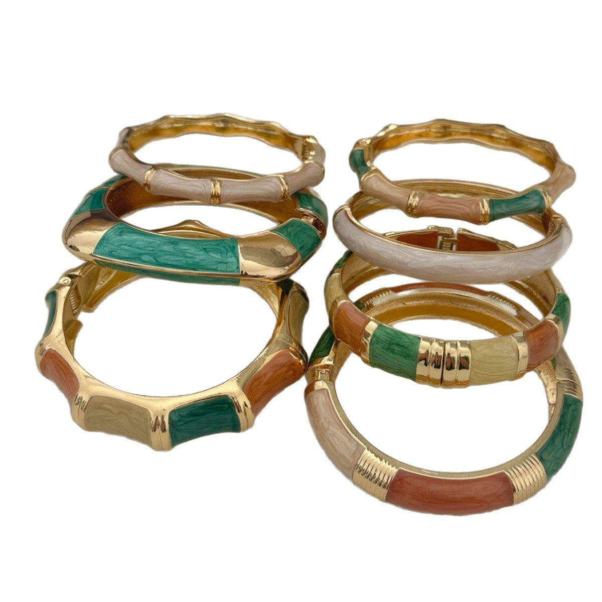 Bracciale a Polsino Aperto Ovale Rotondo Geometrico in Smalto ad Olio Gocciolante Colorato Minimalista Bohemien