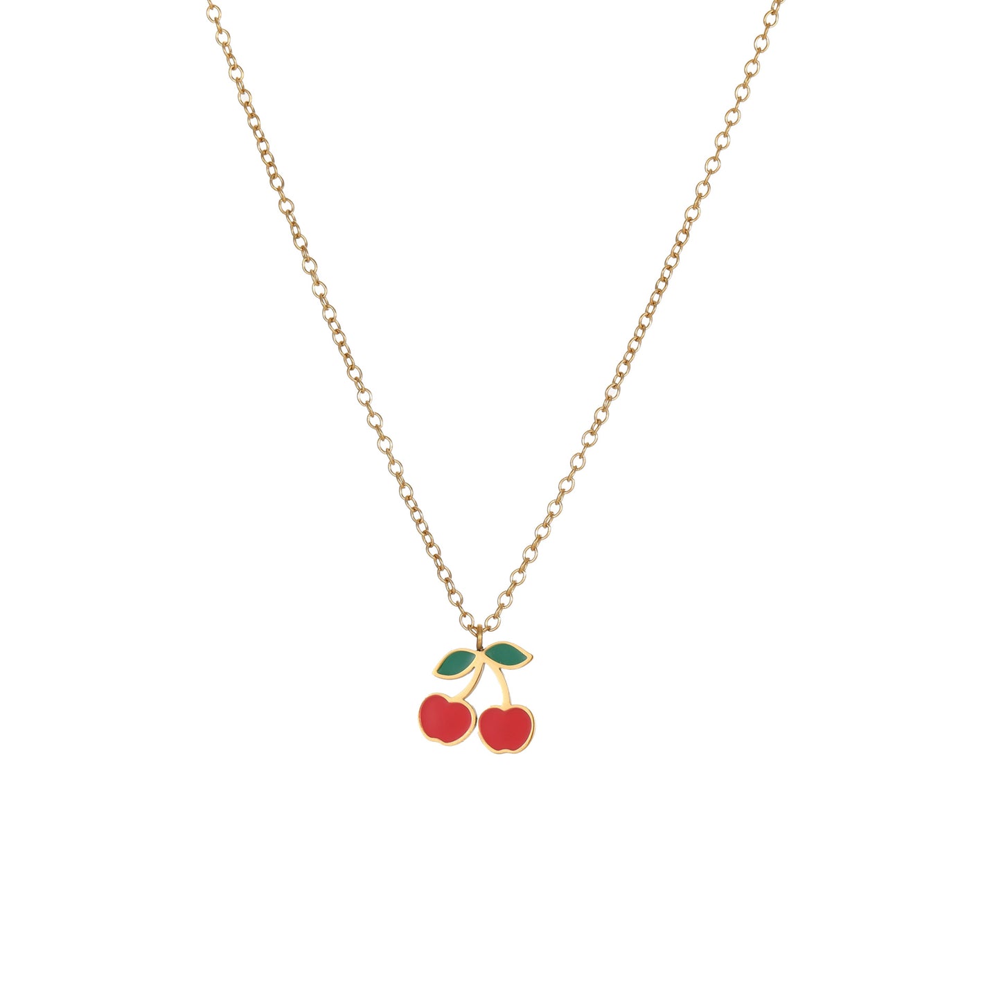 Collar de acero inoxidable con colgante de cereza a la moda y acabado chapado para mujer