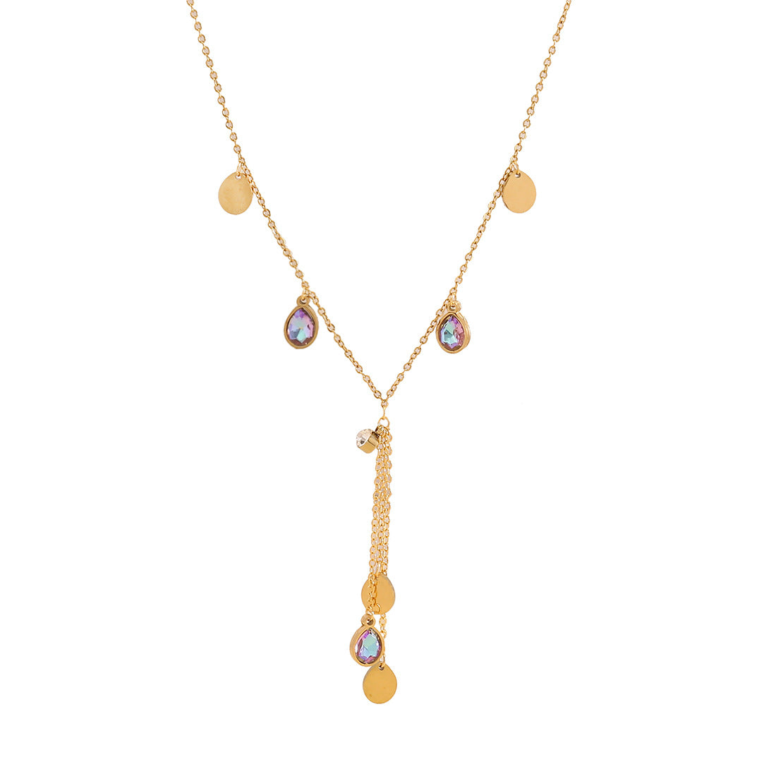 Fashionable Floral Daisy Pendant Necklace with Waterdrop Shape Stainless Steel Snake Chain for Women