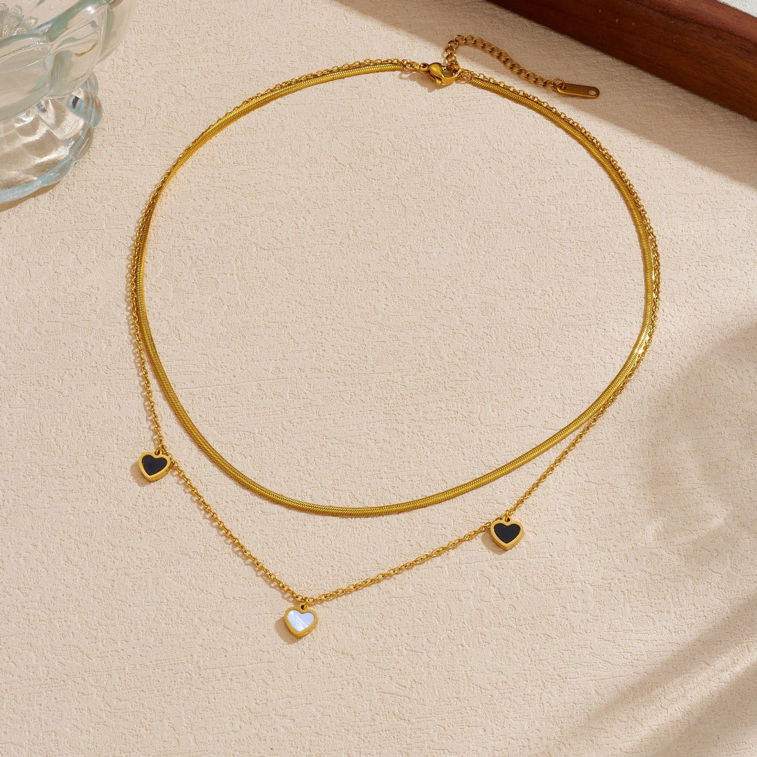 Minimalist Gold Plated Heart Stainless Steel Double Layer Necklace for Women