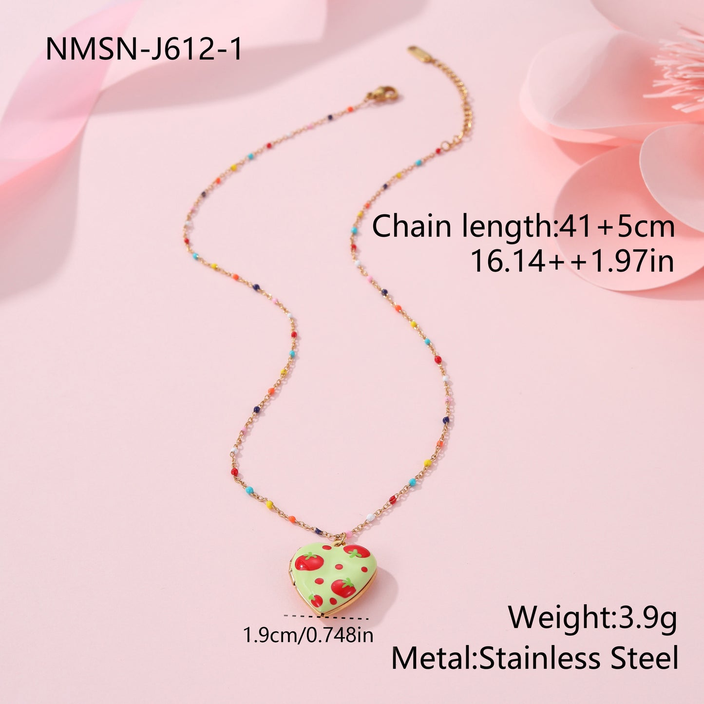 Cute Dopamine-Inspired Heart and Fruit Pendant Necklace in Stainless Steel with Gold Plating, Fashionable Minimalist Jewelry for Women