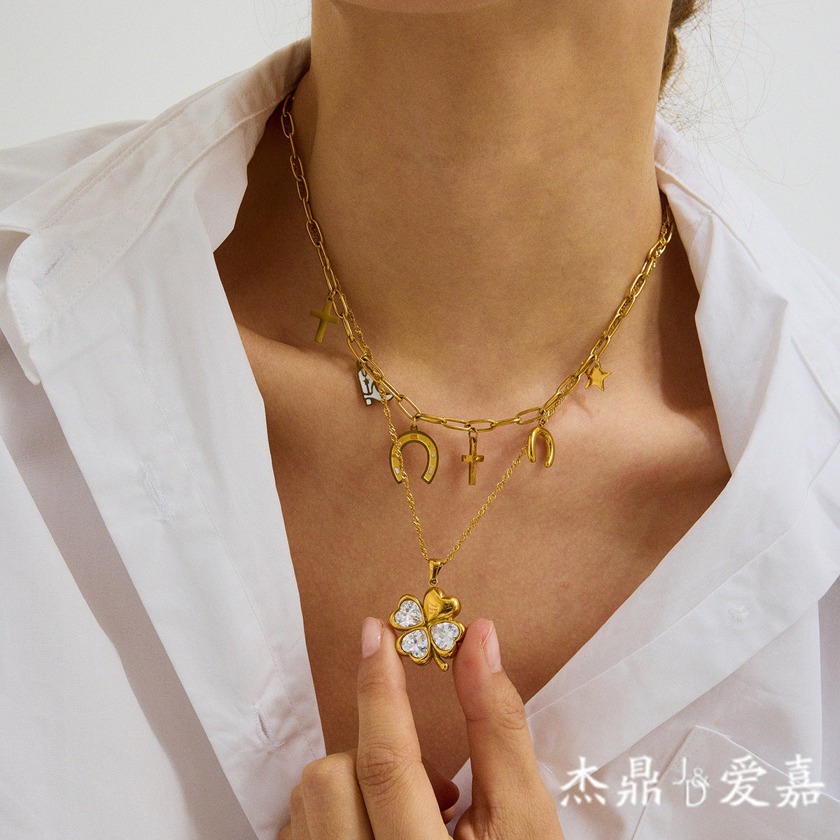 Minimalist Stainless Steel Heart Geometric Plated Pendant Necklace for Women
