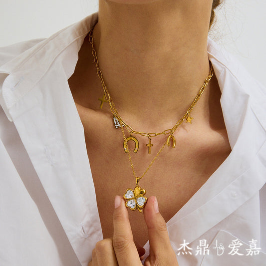 Minimalist Stainless Steel Heart Geometric Plated Pendant Necklace for Women