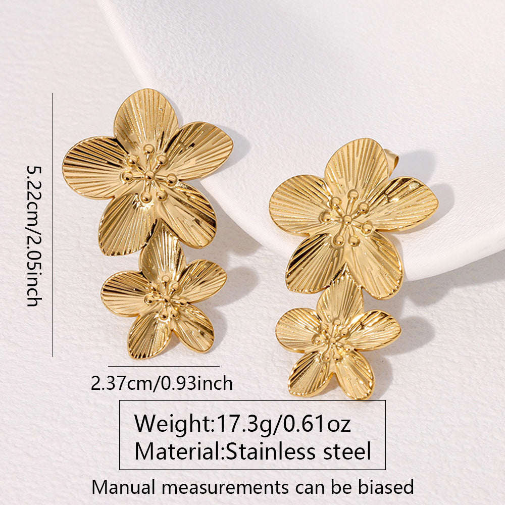 Luxury Elegant Floral Plated Stainless Steel Flower Earrings for Women