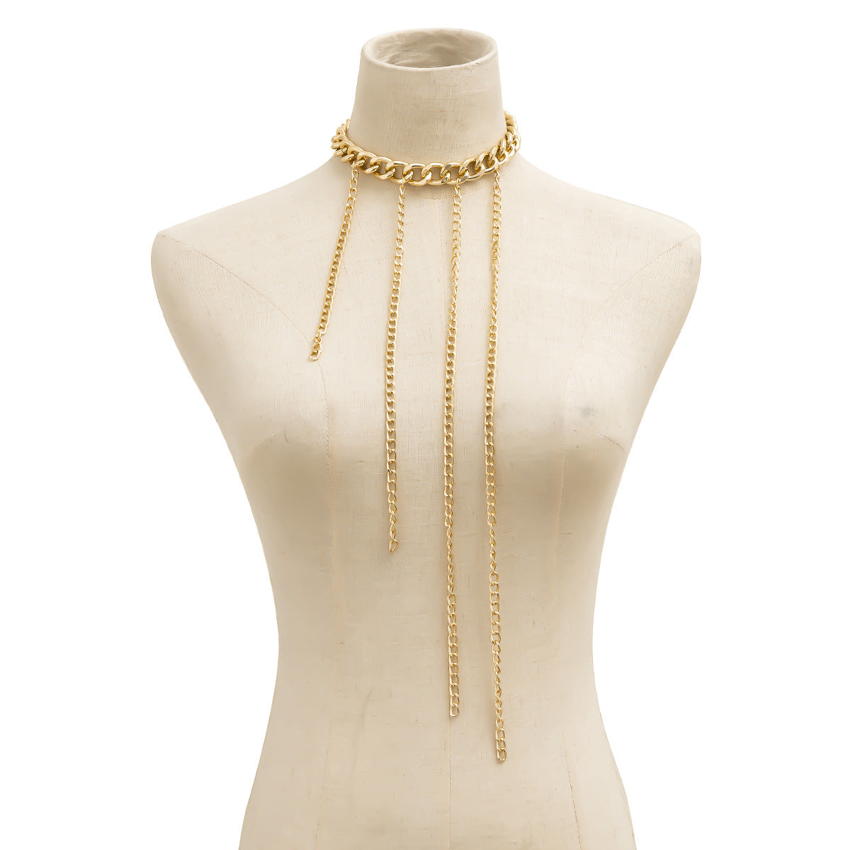 Collana lunga da donna in stile punk geometrico con nappe e catena in metallo galvanizzato