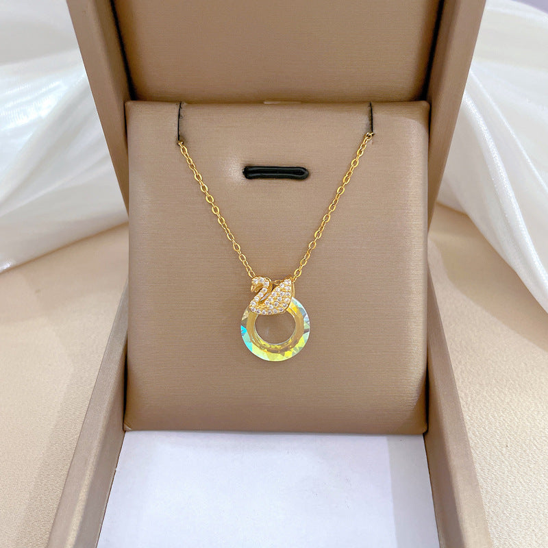 Collar de acero de titanio geométrico minimalista de lujo con incrustaciones de diamantes de imitación para mujer