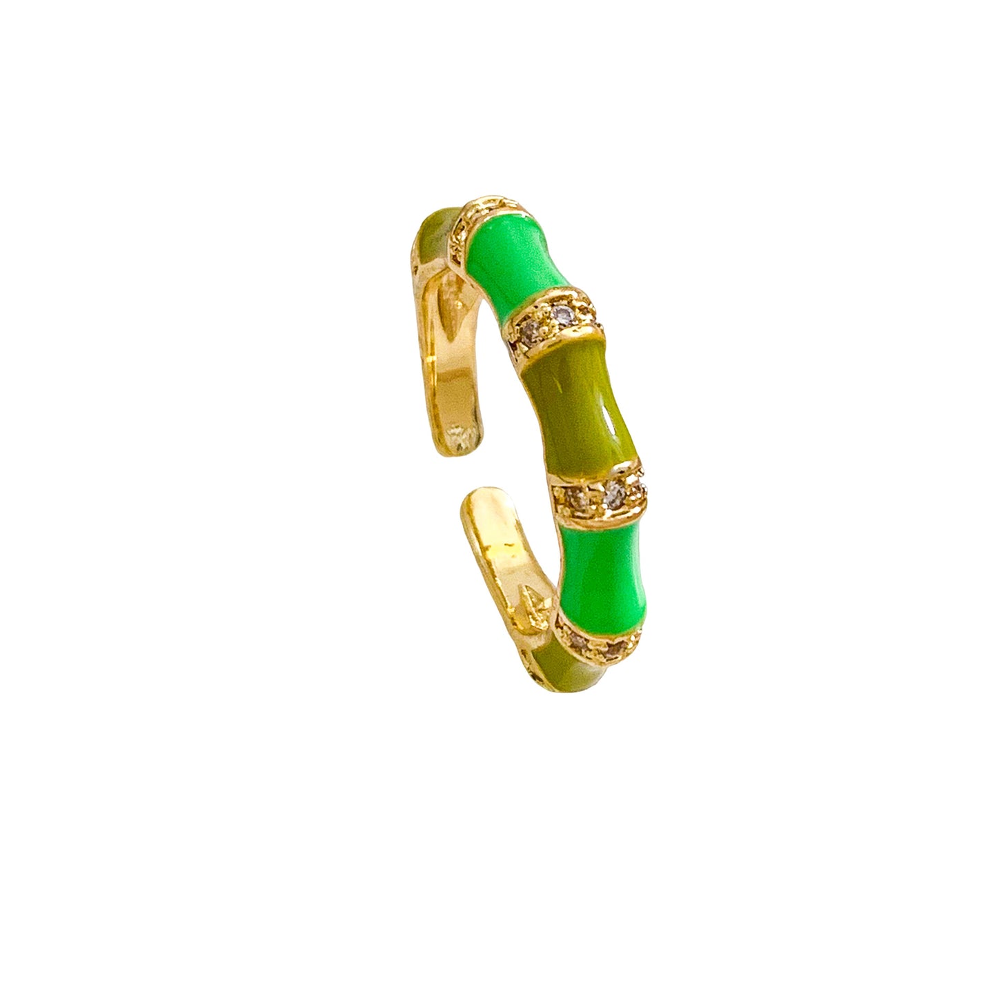 Anello da donna regolabile Sweet Luxury placcato oro con smalto design bambù