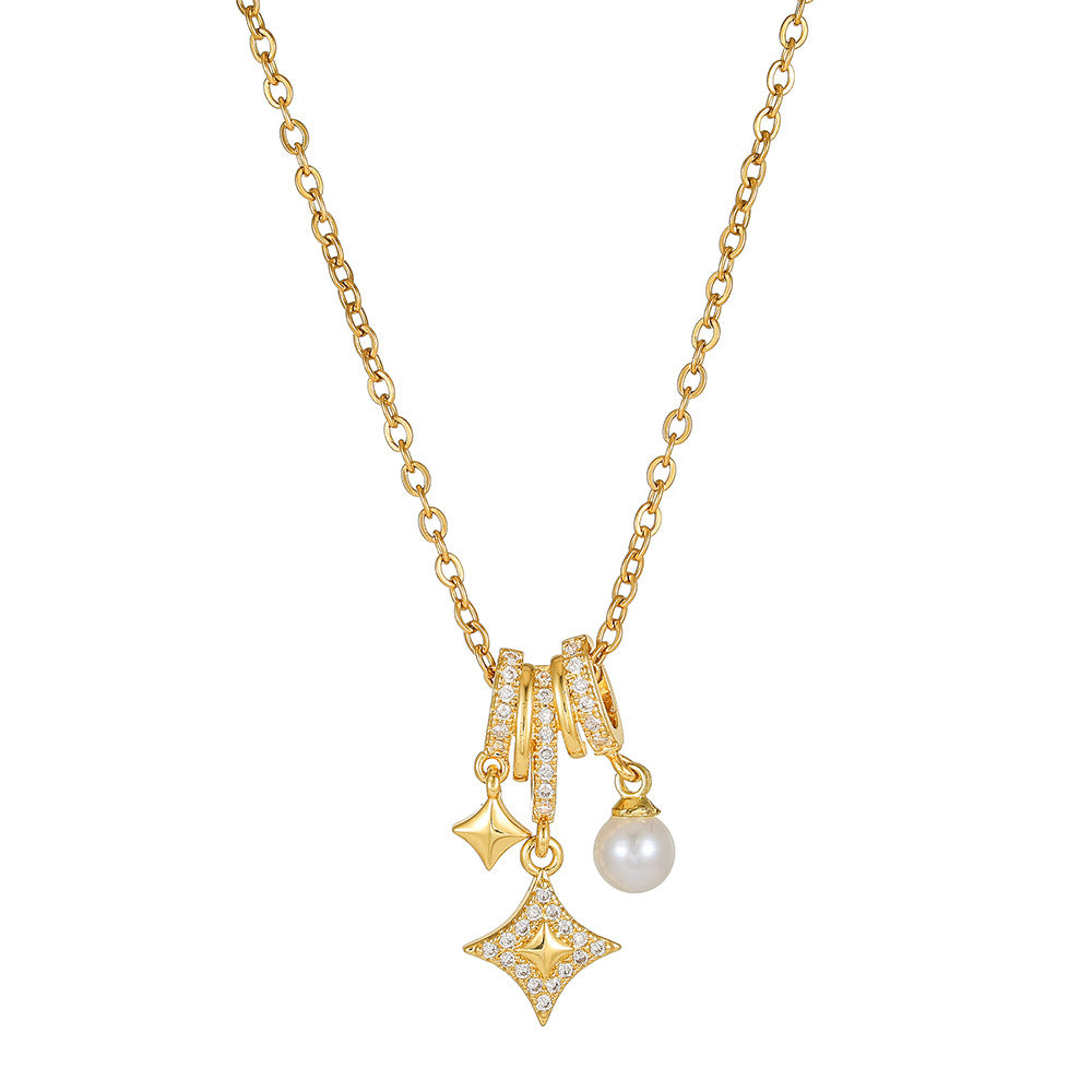 Luxury Heart Geometric Brass Cubic Zirconia Pearl Pendant Necklace for Women