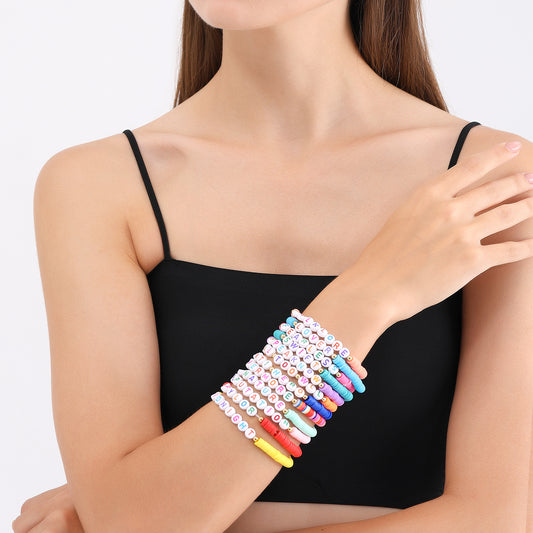 Bohemian Geometric Polymer Clay Bracelet with Plated Finish for Women