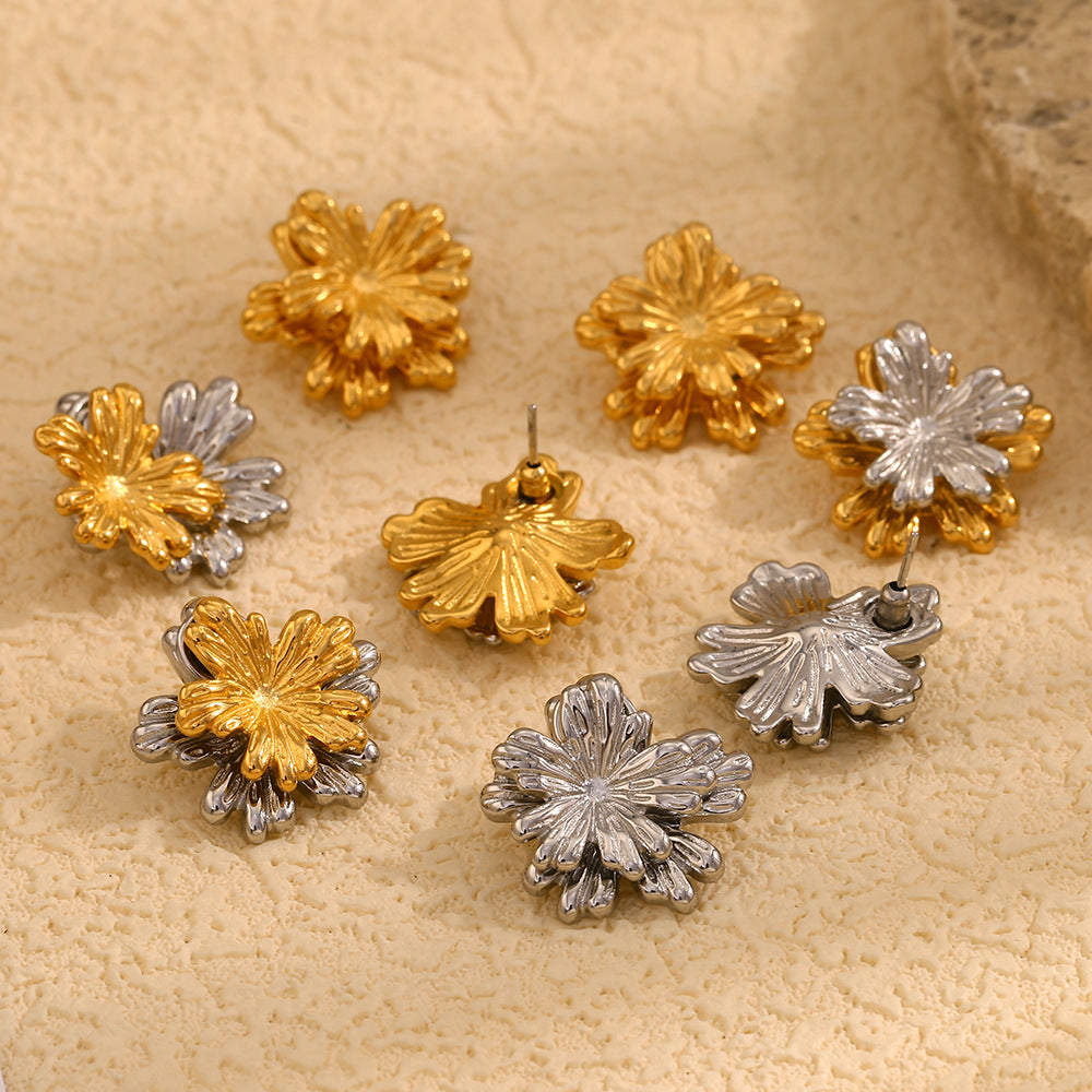 Minimalist Irregular Leaf-Shaped Stainless Steel Earrings with 18K Gold Plating for Women