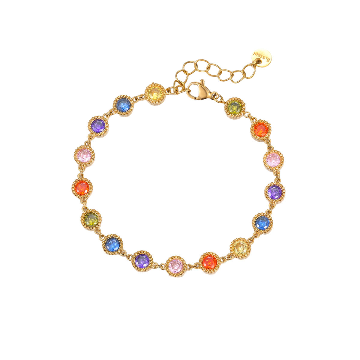 Braccialetto alla moda in acciaio al titanio geometrico da donna, con accenti di zirconi colorati e placcatura in oro 18K