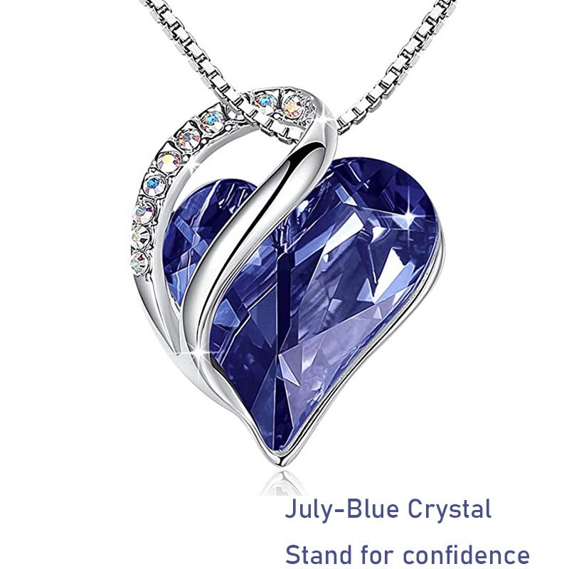 Elegant Heart Shape Alloy Inlaid Crystal Gemstone Necklace with Box Chain for Women