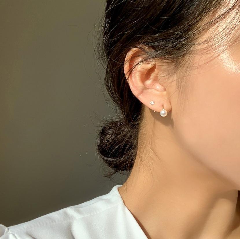 Orecchini a perno geometrici minimalisti in argento sterling 925 con zirconi cubici intarsiati da donna
