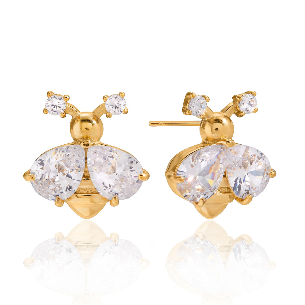 Aretes de mujer minimalistas de titanio con forma de abeja, con incrustaciones de circonita, poste de acero inoxidable hipoalergénico, acabado galvanizado