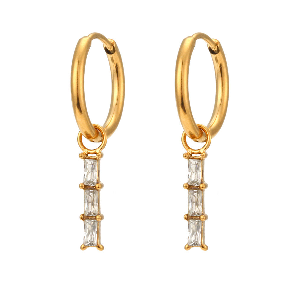 Fashionable Geometric Cross Earrings in Stainless Steel with 18K Gold Plating and Zircon Accents
