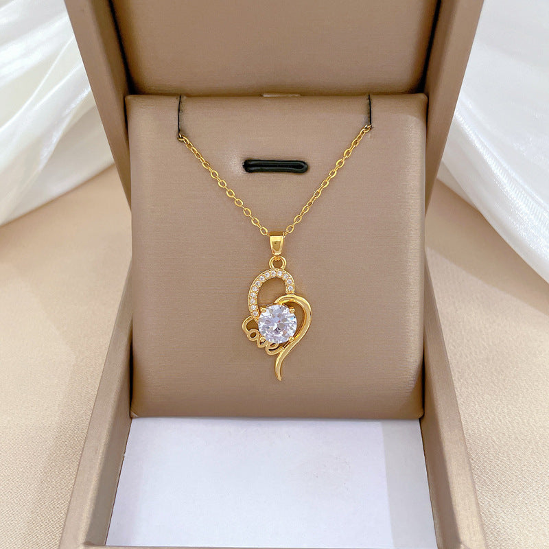 Collar de acero de titanio geométrico minimalista de lujo con incrustaciones de diamantes de imitación para mujer