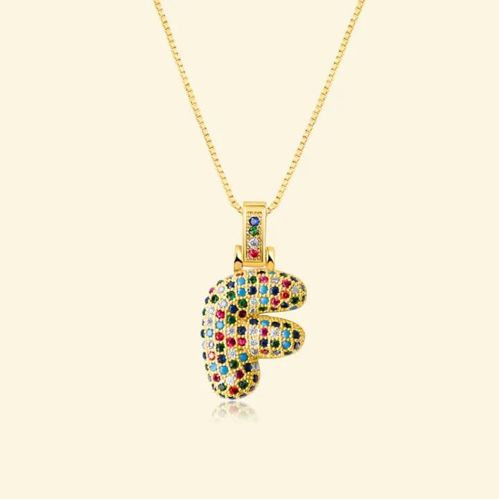 Sweet Hip-hop Letter Brass Cubic Zirconia Inlay Pendant Necklace Box Chain Unisex