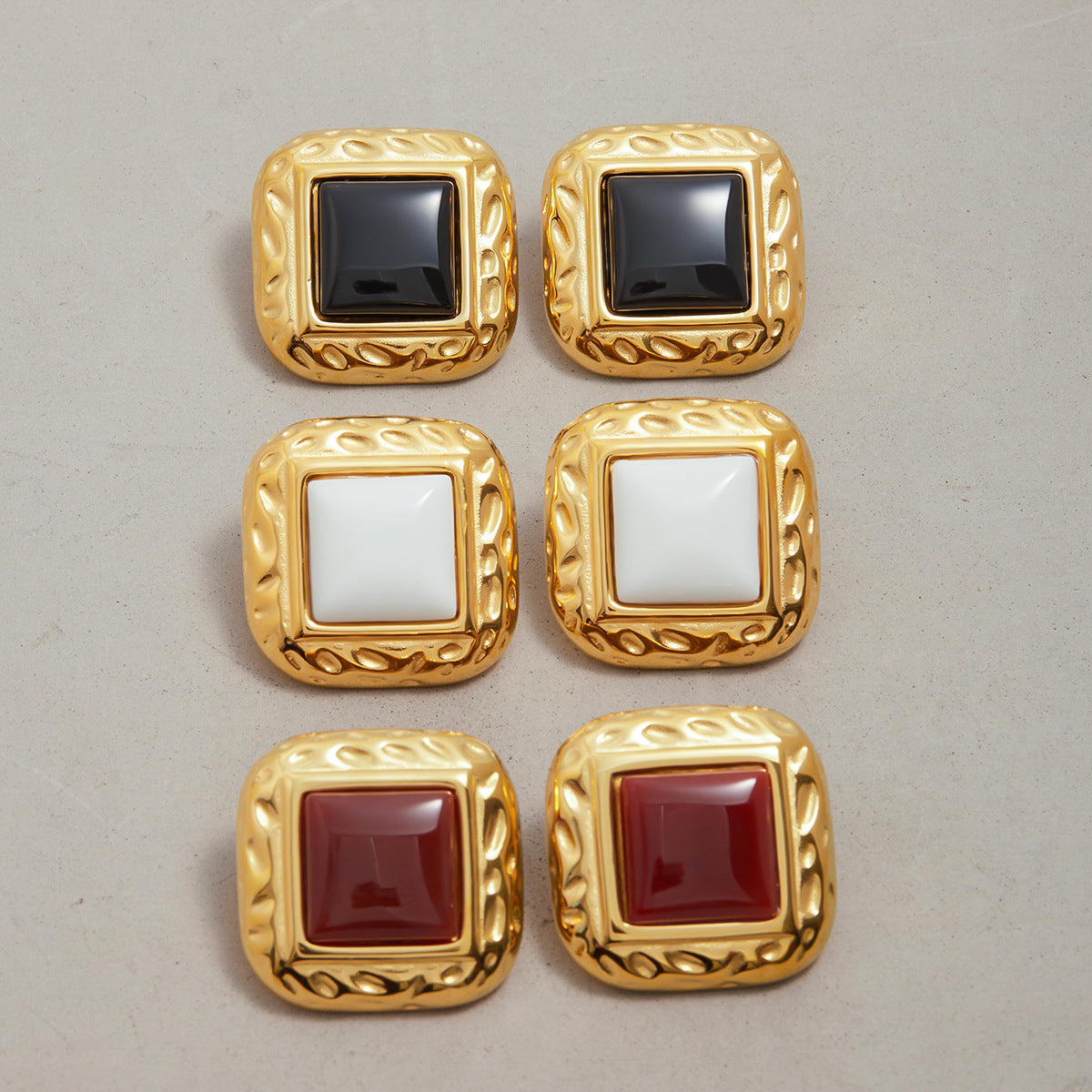 Elegant Geometric Square Agate Inlay Stainless Steel Stud Earrings for Women