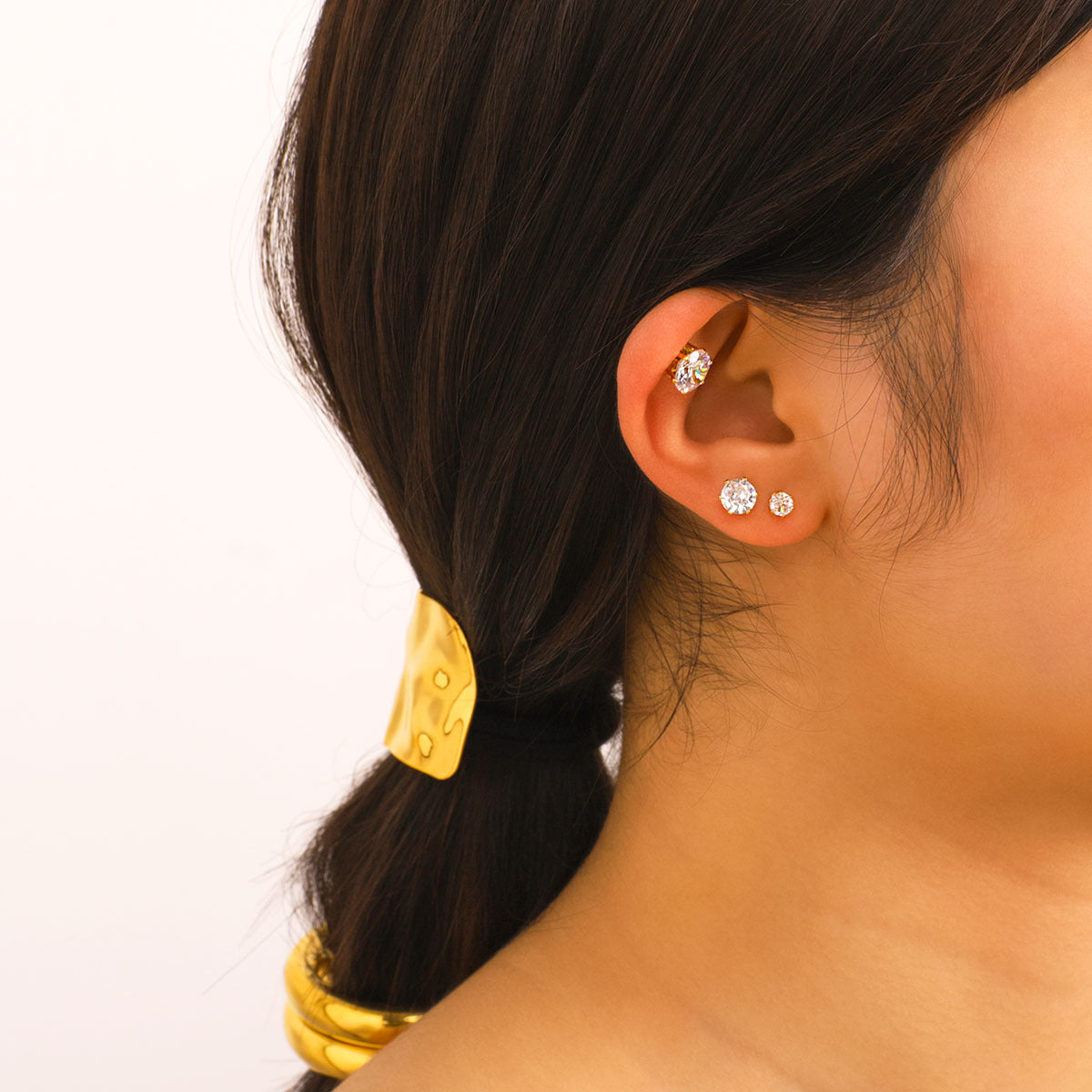 Geometric Round Zircon Stud Earrings Set in Stainless Steel with 18K Vacuum Plating for Women