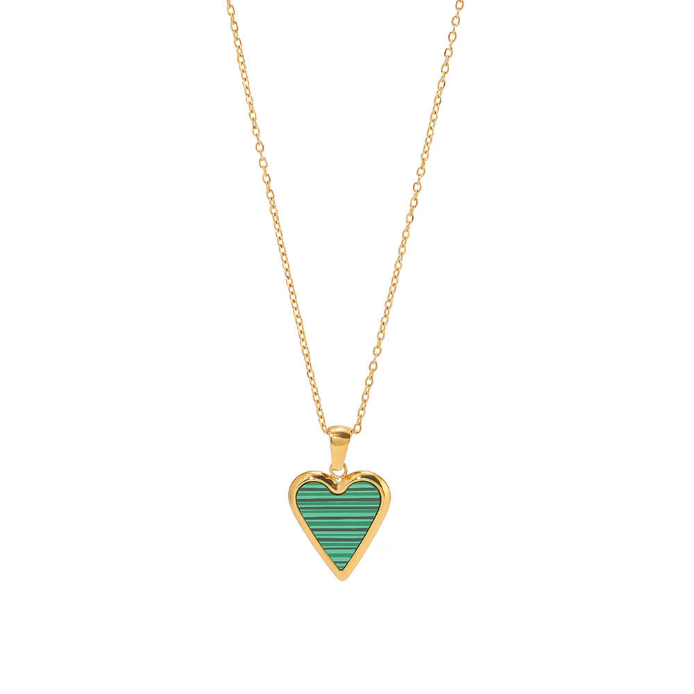 Collana con pendente geometrico in madreperla da donna con catena in acciaio inossidabile placcato oro 18 carati e dettagli floreali