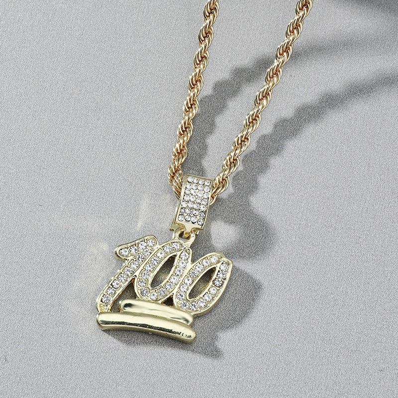 Geometric Titanium Steel Pendant Necklace with Rhinestone Inlay and Box Chain for Men