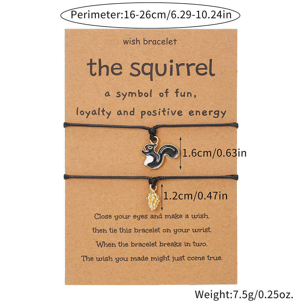 Cute Squirrel and Pinecone Pendant Braided Friendship Bracelet for Women and Men, Alloy Handmade Fashion Bracelet
