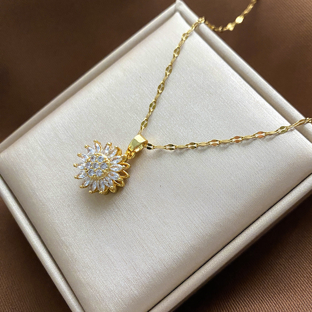 Collana Pendente Floreale Minimalista da Donna e Uomo in Acciaio al Titanio con Finitura Placcata e Catenina a Croce