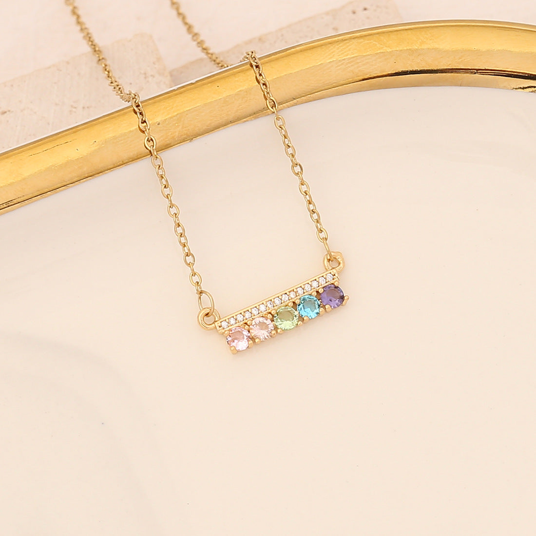Elegant Floral Cubic Zirconia Plated Stainless Steel Necklace