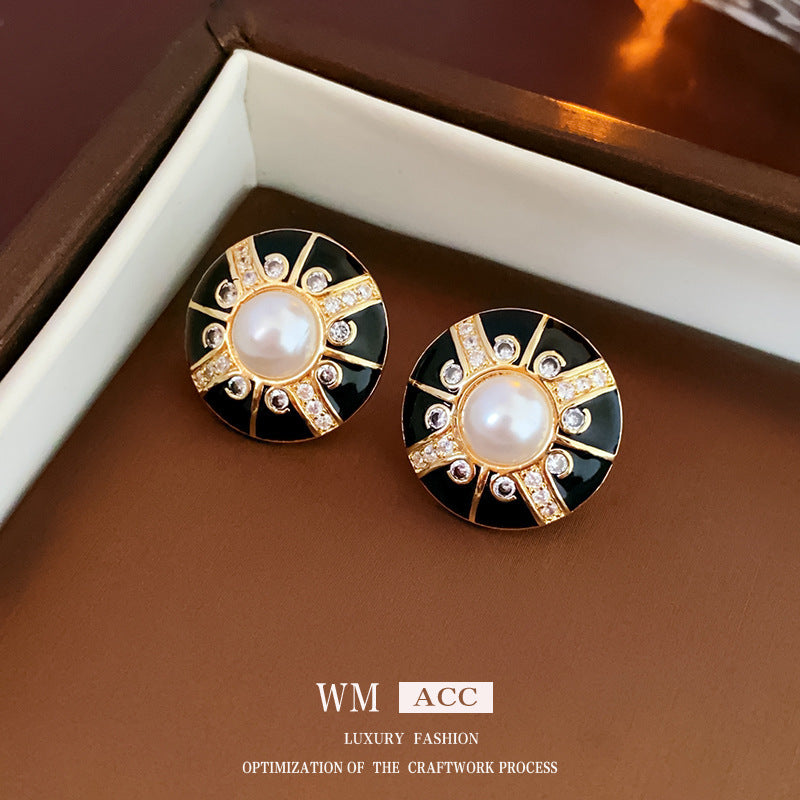 Vintage Floral Round Geometric Earrings in Copper with Electroplated Finish and Stainless Steel Posts for Women