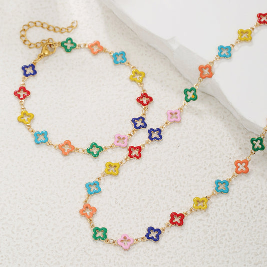 Drip Oil Geometric Stainless Steel Pendant Titanium Steel Ball Chain Necklace