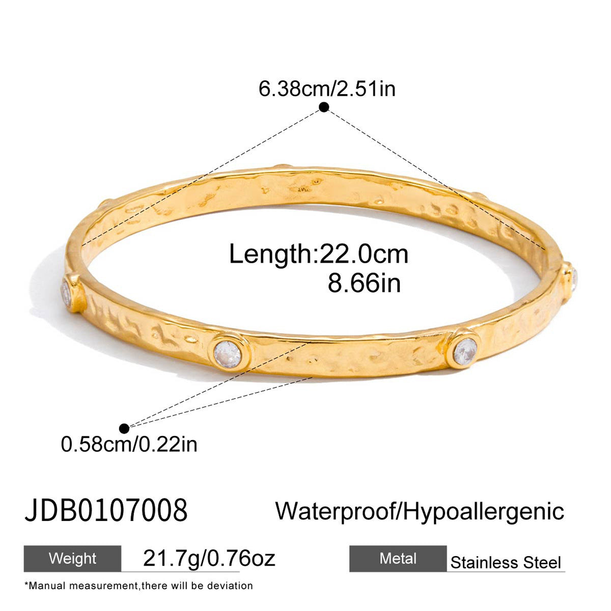 Pulsera ovalada minimalista de acero de titanio con incrustaciones de circonio bañada en oro de 18K Joyería de acero inoxidable para mujer