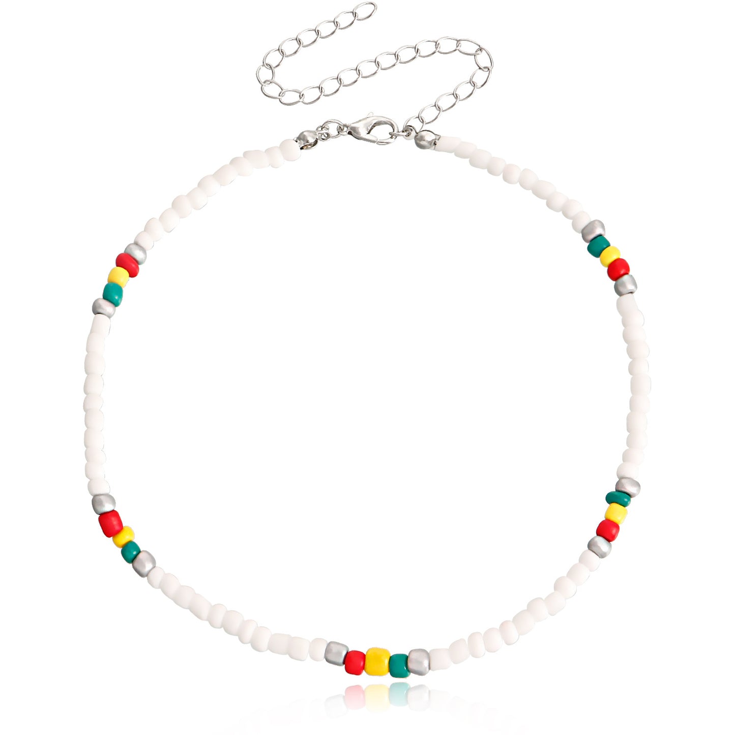 Bohemian Short Choker Necklace with Adjustable Fish Line Chain and Geometric Seed Beads