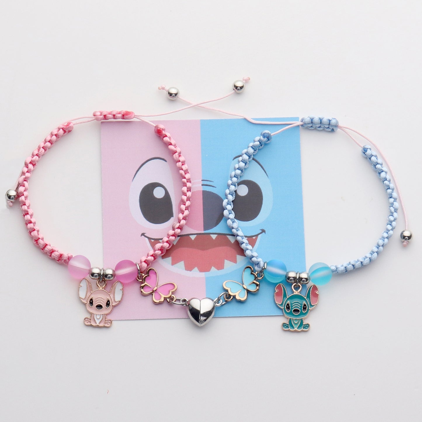 Sweet Cartoon Heart Stitch Magnetic Braided Bracelet Set Unisex