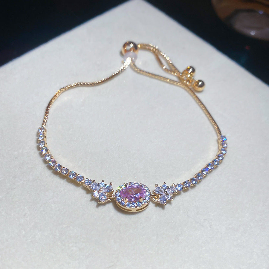 Pulsera de circonita ovalada geométrica de lujo ligero para mujer, pulsera informal minimalista de moda